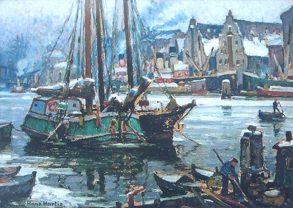 Hans Hartig - Zimowy dzień w Szczecinie -, 1918-1939, olej, tektura