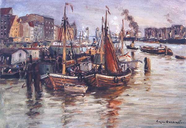 Eugen Dekkert - Fragment portu w Szczecinie -, 1930, olej, płótno
